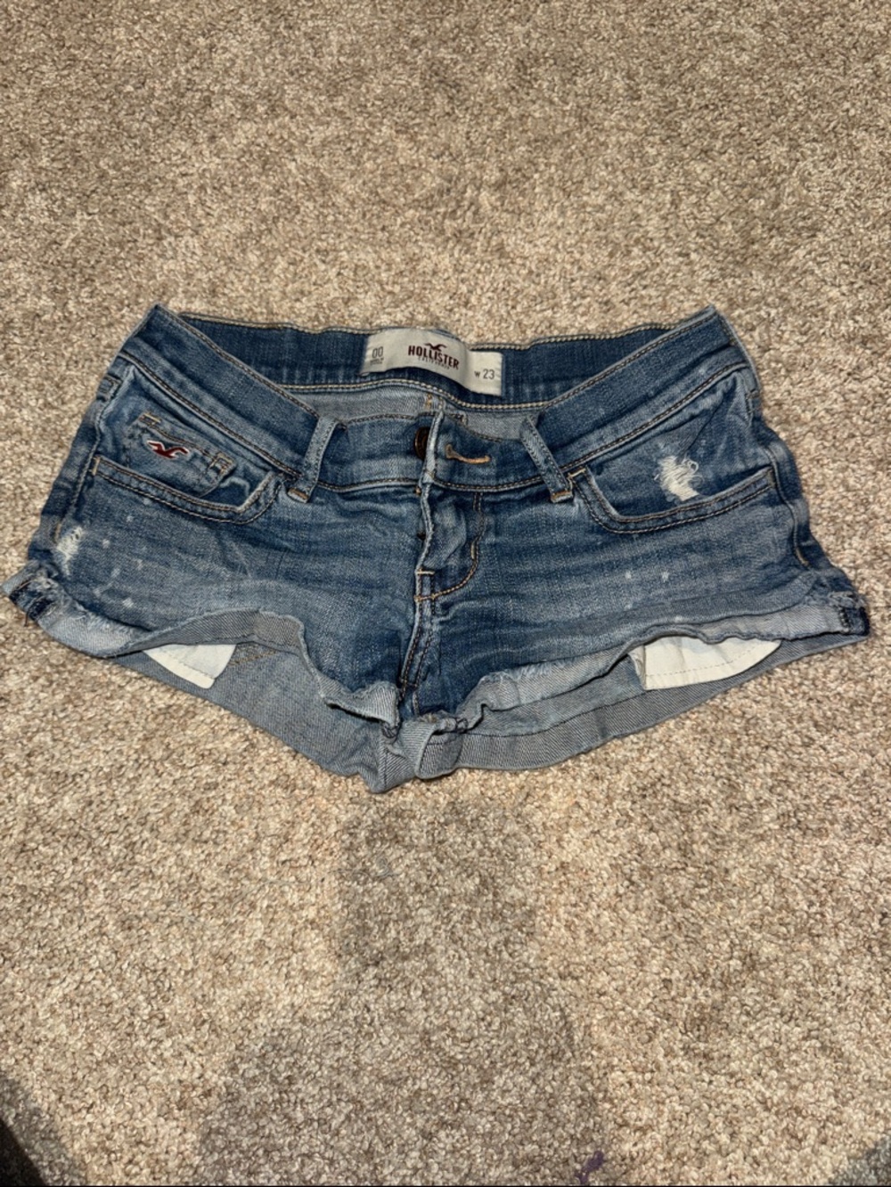 Hollister Low-Rise Distressed Blue Denim Shorts